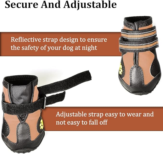 CovertSafe& Dog Boots for Dogs Non-Slip, Waterproof Dog Booties for Outdoor, Dog Shoes for Medium to Large Dogs 4Pcs with Rugged Sole Black-Brown
