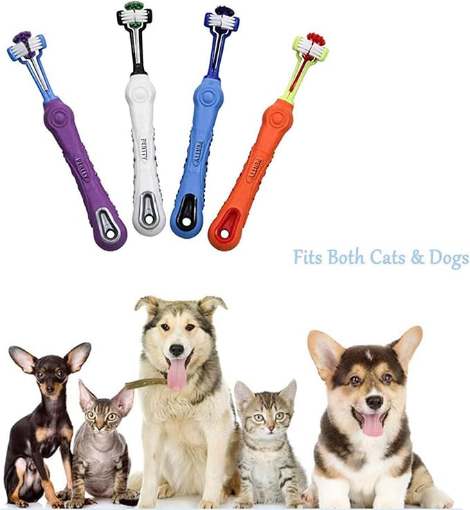 Orgrimmar 4 Pcs 3-Sided Pet Toothbrush Dog Cat Mouth Dental Teeth Care | Pet Brush for Bad Breath Tartar Cleaning