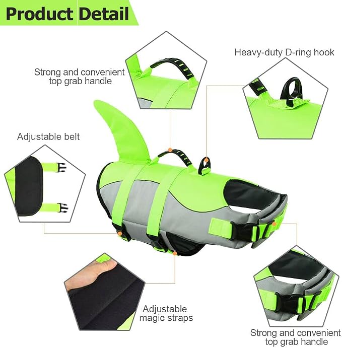 Fragralley Shark Dog Life Jacket, Adjustable Dog Life Vest with Shark Fin, Suit for Small Medium Large Dog Life Vest for Swimming and Boating