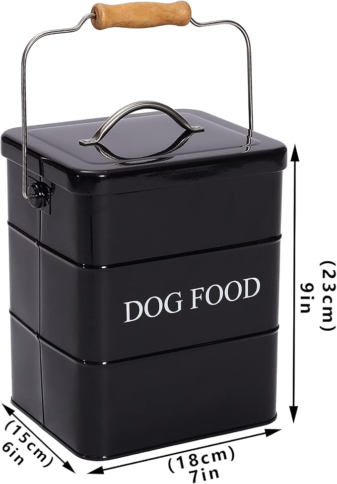 Dog Treats tin and dog Food Storage Tin with Lid & with Spoon for dog Food Storage, Medium Pet Food Storage Can-Dog Food-Black