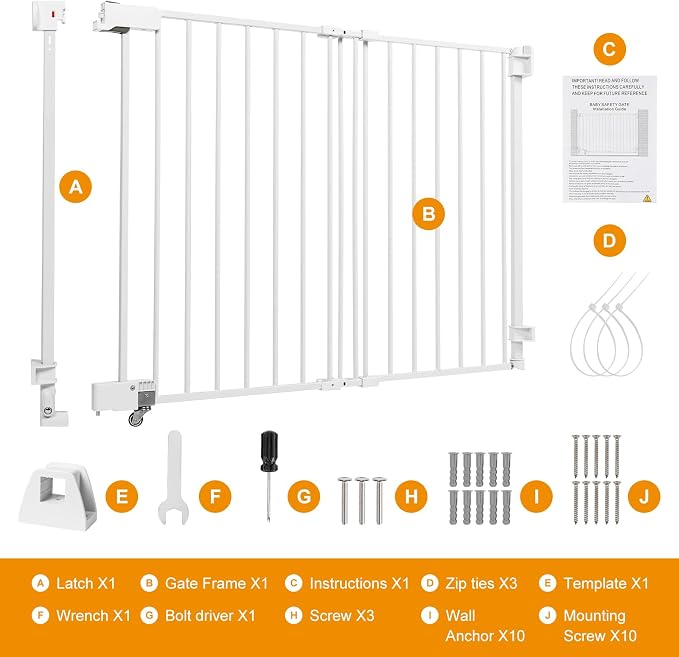 SHYUJAJIE No Bottom Bar Baby Gate, 51.18 inch Tall Cat Pet Gate | for Doorway, Adjustable 27.5in- 43 in Dog Gate with Large Walk Thru Door,White