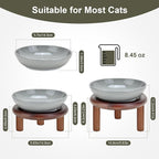 SPUNKYJUNKY Extra Wide Elevated Ceramic Cat Bowl with Acacia Wood Stand Whisker Friendly (Cat Paw Pattern, 2 Pack, Gray)