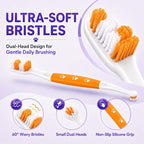 Dog Toothbrush, Dual-Head, for Medium-Large Dogs, Orange | Soft Bristles for Gentle Cleaning, 60° Curved Bristles for Better Coverage, Comfortable for Sensitive Gums