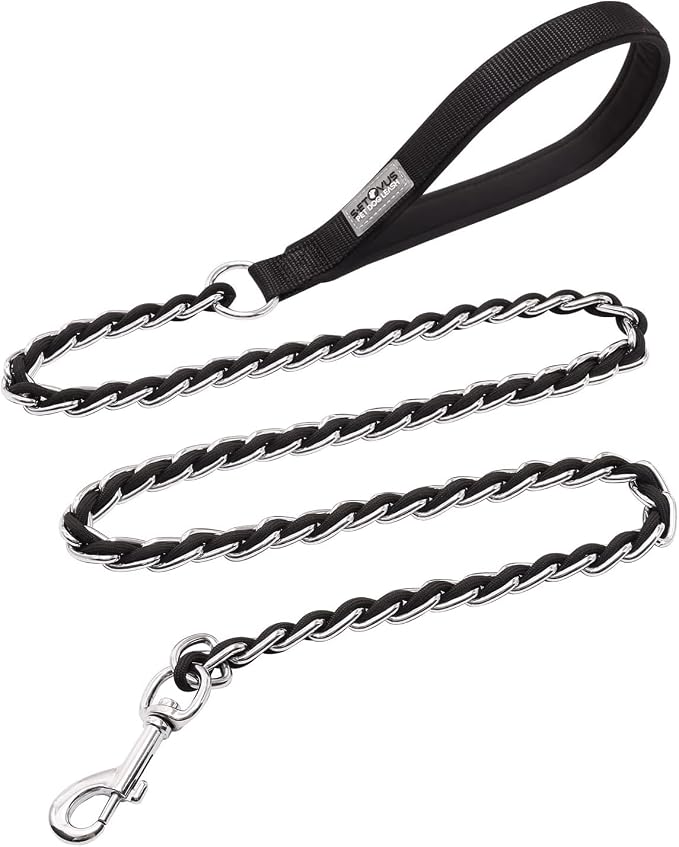 S-ETOVUS-Chain Dog Leash, Bite-Proof Metal Leash, with Padded Handle | Three Sizes 7.25FT/5.2FT/4FT, Woven From Nylon Rope And Chain, Durable And Bite-Resistant, Comfortable With Padded Handles