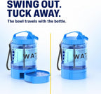 Portable Dog Water Bottle with Travel Bowl, 77 oz/2.2 L, Blue | 2-in-1 portable dog water bottle with pull-out bowl; BPA-free plastic, silicone seal, wide mouth and grip for hikes or travel