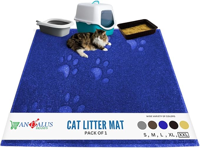 Andalus Jumbo Cat Litter Mat, Pack of 1 - Waterproof, Non-Slip & Easy to Clean Cat Litter Box Mat for Extra Efficient Pet Litter-Trapping, Blue (47” X 35”)