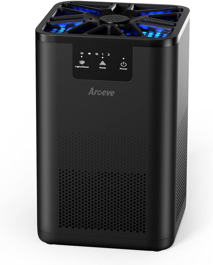 AROEVE Air Purifiers for Bedroom with Aromatherapy Function-MK06A(Black) | Meet Global Recycled Standard, 360-Degree Air Inlets, 0.3 Microns Filtration Efficiency, 20dB Noise, Speed Control