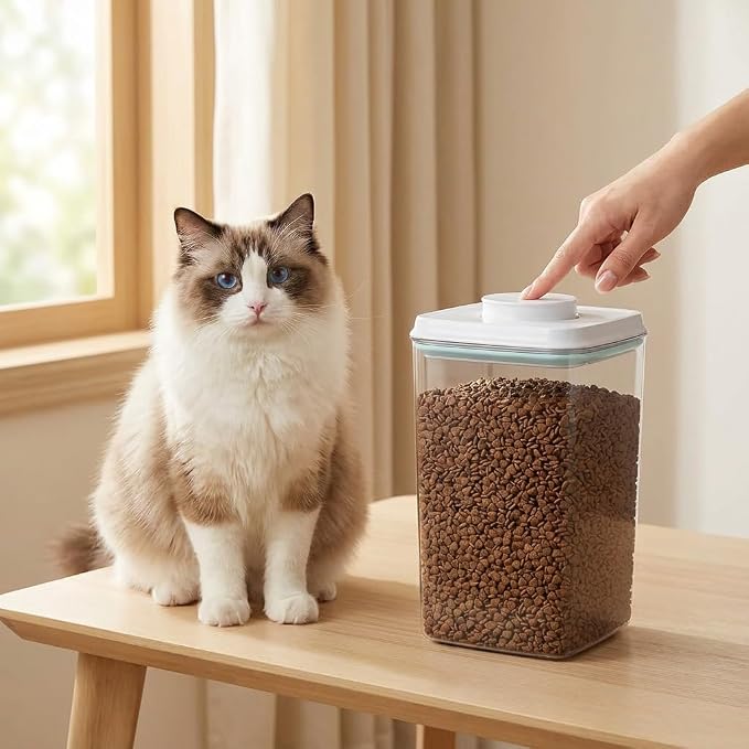 Dog Food Storage Containers 2 Pack, 4L/4.2 Qt Each Airtight Pet Canisters with One-Touch Lids, 130ml Scoops, BPA-Free Stackable Clear Kibble Holders for Kibble, Cat Food and Treats