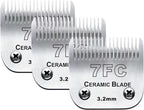 3PCS 7FC Blades Dog Grooming Blades Compatible with Andis/Wahl Dog Clipper | Cut Length 1/8-Inch (3.2MM),Dog Clipper Blade compatible with Oster A5/Wahl KM Series ,Ceramic Blade & Stainless Steel Blade