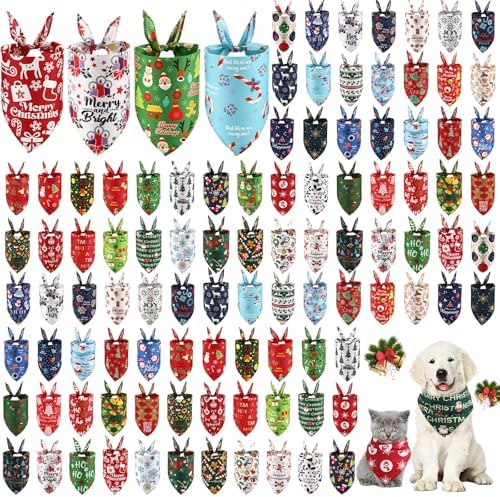 Huhumy 100 Pcs Christmas Dog Bandanas Bulk Pet Scarf Bibs Neckerchief Decor by Huhumy