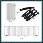 Freestanding Extra Wide Dog Gate Indoor, 6-Panel Wooden Pet Gate with 2 Metal Stands and 360°Hinge, Tall Dog Gates for Doorways, Stairs, Doorways, Kitchen, Foldable Safety Fence, 110"W x 32"H - White