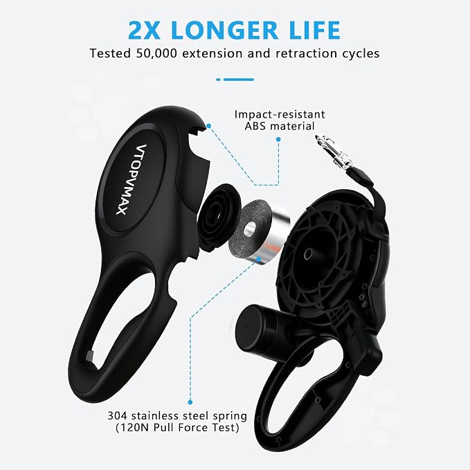26Ft Retractable Dog Leash for Medium/Large Dogs up to 110lbs, Strong Heavy Duty Retractable Leash with Chew-Proof Cable, 360 Tangle Free, One Hand Brake Lock & Poo Bag Holder (Black)