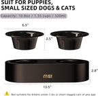 Raised Cat Bowls Set - Ceramic Dishes with Non-Slip Stand, 9° Tilted, Lead & Cadmium Free, for Small Dogs and Cats, 6.5" Wide - 2 x 320ML (10.8 oz), Black
