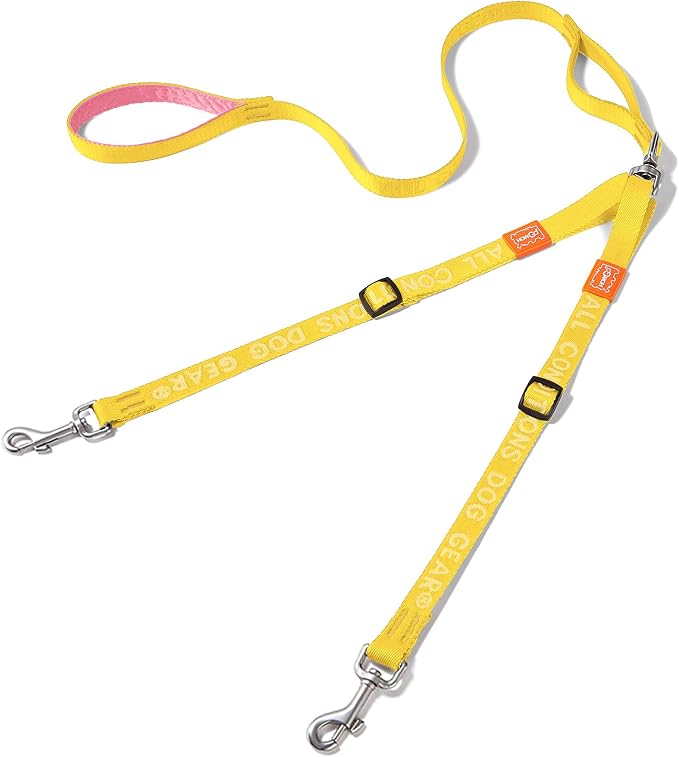HOWGO Double Dog Leash,Tangle-Free 360 Swivel(Yellow, Std M-L w.Handle) | Individually Adjustable Length, Double Padded Handles,Zinc Alloy Hooks,Durable Nylon,No-Tangle Walking,All Breeds