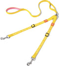 HOWGO Double Dog Leash,Tangle-Free 360 Swivel(Yellow, Std M-L w.Handle) | Individually Adjustable Length, Double Padded Handles,Zinc Alloy Hooks,Durable Nylon,No-Tangle Walking,All Breeds