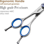 Left Handed Dog Grooming Scissors Kit 8 in Professional Curved Thinning Straight Shear 3pcs Set for Grooming Big Dogs Poodle Pet Japan 440C Stainless Steel(8.0'' Kit, 4Pcs)