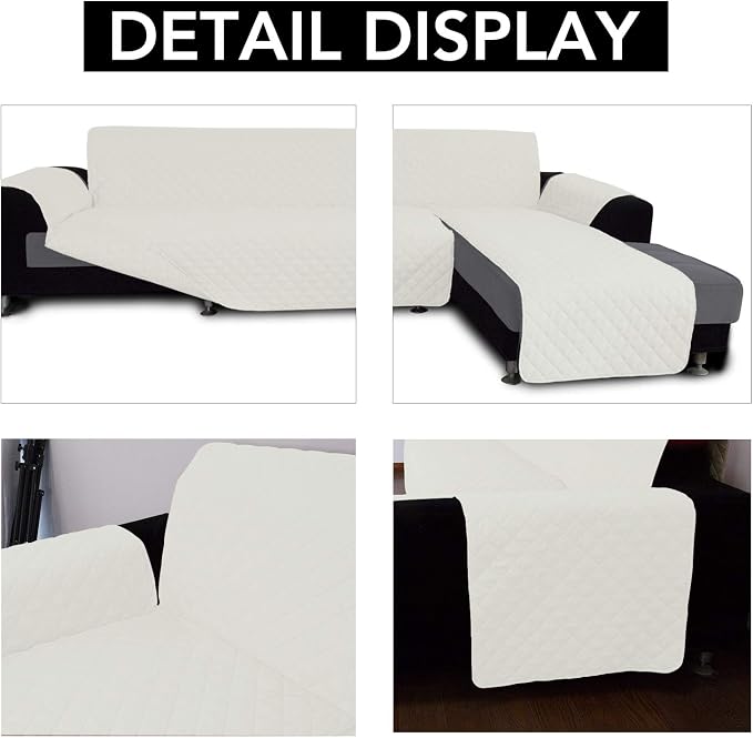 Easy-Going Reversible L-Shape Sectional Couch Cover, Large, Ivory/Ivory | Soft Sofa Slipcover For Dogs, Fits Left/Right Chaise Lounge Protector, Water Resistant Mat For Living Room