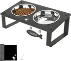 Elevated Cat Bowls with Splash Proof Mat for Kitten Puppy, 10° Tilted Raised Cat Bowl Stand Anti-Vomiting, 2 Wide Shallow Stainless Steel Bowls, Whisker Friendly, 3.5" Tall