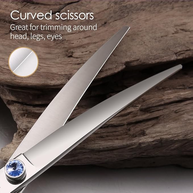 Left Handed Dog Grooming Scissors Kit 7 in Professional Curved Thinning Straight Shears 3pcs Set for Grooming Dogs Cat Pet Japanese 440C Stainless Steel(7.0'' Kit, 4Pcs)