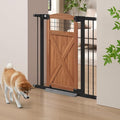 beeNbkks Farmhouse Barn Door Dog Gate, 39" Tall Anti-Trip Pet Barrier | No-Drill Pressure Mounted Pet Gate Fits 29"-40" Wide Openings, Featuring Wooden Walk-Through Door and Metal Frame