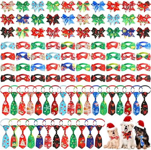 Reginary 100 Pcs Christmas Dog Bow Tie Collar Xmas Pet Necktie, Christmas by Reginary
