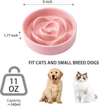 6'' Ceramic Slow Feeder Dog Bowls - Petal Shape Modern Dog Food Dish for Cats and Small Breed Dogs, Puzzle Maze Bowl to Slow Down Eating, Anti-Gulping, Dishwasher & Microwave Safe, Pink