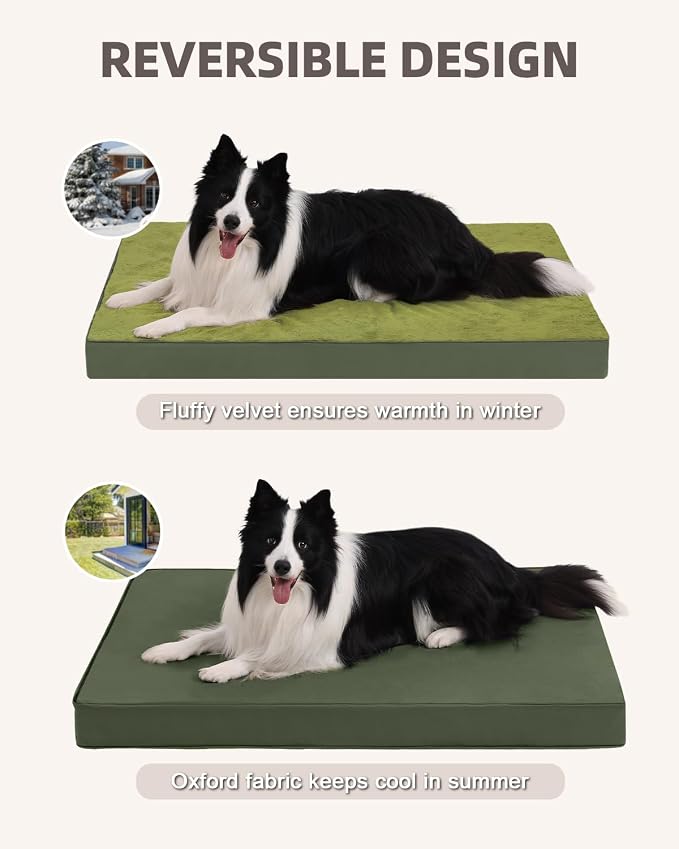 KSIIA Orthopedic Dog Bed for Extra Large Dogs with Waterproof, Green, 47x29 | Deluxe Soft Plush Dog Crate Bed, Washable Pet Mat with Removable Cover & Egg Crate Foam for Extra Large Dogs Sleeping