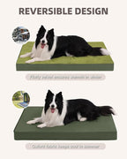 KSIIA Orthopedic Dog Bed for Large Dogs with Waterproof Lining, Green,35x22 | Deluxe Soft Plush Dog Crate Bed, Washable Pet Mat with Removable Cover & Egg Crate Foam for Large Dogs Sleeping & Relaxing
