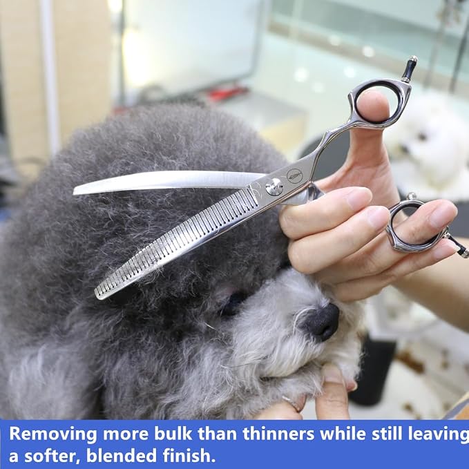 HASHIMOTO Curved Fluffer Scissors for Dog Grooming, 42 Teeth, 7.0 inch. | 50% Thinning Rate, Remove Bulk Quickly While Leaving a Natural Finish, Lightweight, 440C Stainless Steel