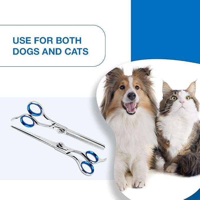 Laazar Pet Grooming Set - 7" Straight Pet Grooming Scissors & 6.5" Pet Thinning Shears with 42 Teeth | Professional Dog Scissors Kit | Use as Cat and Dog Shears