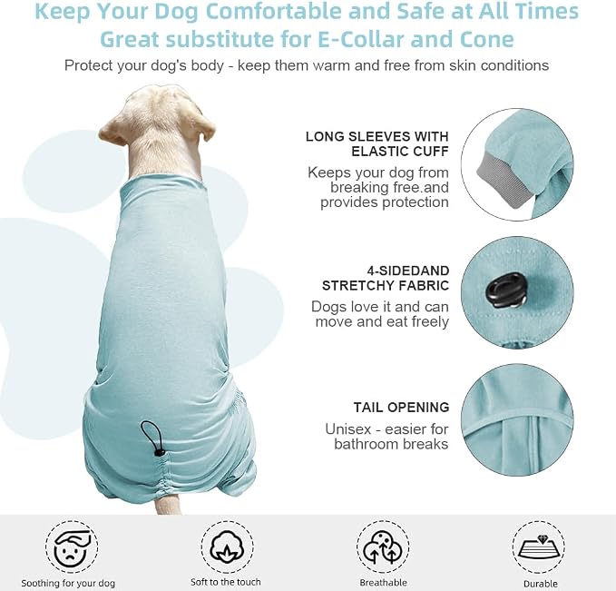 Dog Pyjamas PJS Sweater Clothes and Home Clothing Suitable for Small to Medium Breeds of Dogs, Dog Neutering Suits, Extra-Large Stretch Fabric, Four-Legged Clothes(Thin Blue, L)