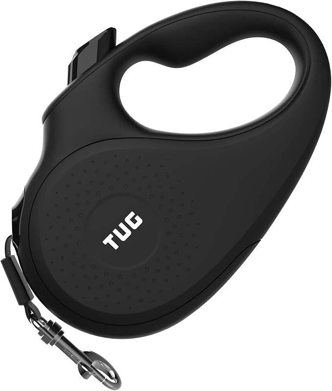 TUG Monochrome XL 360° Tangle-Free Retractable Dog Leash | 26 ft Strong Nylon Tape | One-Handed Brake, Pause, Lock (Extra Large, Black)