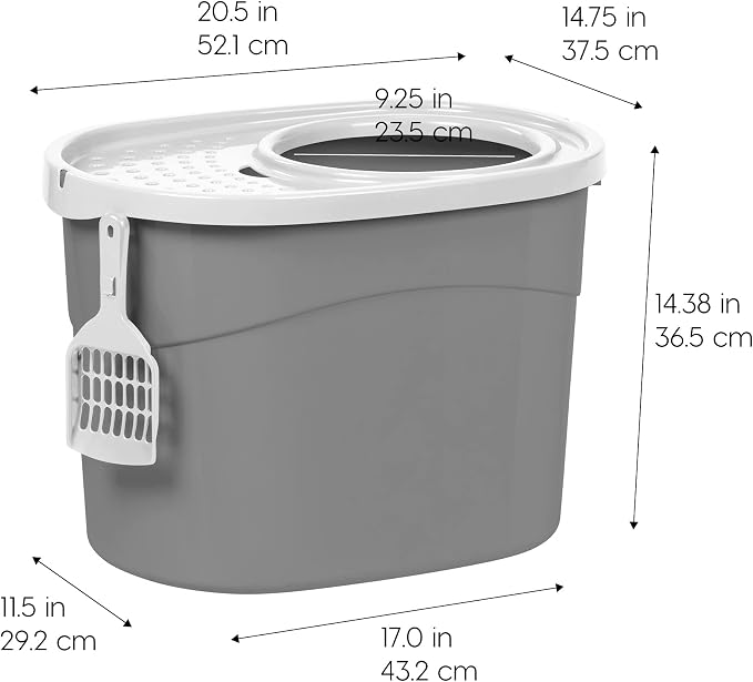 IRIS USA Large Top Entry Cat Litter Box, Hooded Privacy, Gray/White | Multi-Cat Households, Dog Proof Pan, Protected Interior, Enclosed Top Access, Reduced Tracking, Odor Trapping