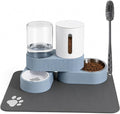 Gravity Cat Feeder and Water Dispenser 2 Pack Automatic Stainless Steel Feeder Bowls with Silicone Mat and Brush Set, Dry Food and Water Dispenser for Cats Small Medium Dogs(Blue)