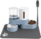 Gravity Cat Feeder and Water Dispenser 2 Pack Automatic Stainless Steel Feeder Bowls with Silicone Mat and Brush Set, Dry Food and Water Dispenser for Cats Small Medium Dogs(Blue)