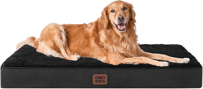 EHEYCIGA Orthopedic Dog Bed Large with Removable Washable Cover,Black,41x27 | Egg Crate Foam Support,Durable Oxford fabric,Non-Slip Bottom,Machine Washable,Soft Waterproof Plush Pet Bed Mat For Crate