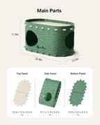 DownyPaws Cat House for Indoor Cats, Cube Castle Cat Bed Cave, Forest | Cat Hideaway Enclosed Bed,Cave Hideout Fort,Kitten Peekaboo Hut for Cats,Hide Box Bed for Large Cat Up to 22 Lbs