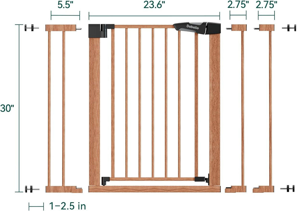 Babelio Pressure Mounted Baby Gate for Stairs, 26-40" Wide Dog Gate Indoor | Triple-lock system; Auto-close; 200N impact tested; Easy install for Doorways, Kitchen, Hallway, Brown Wood Pattern