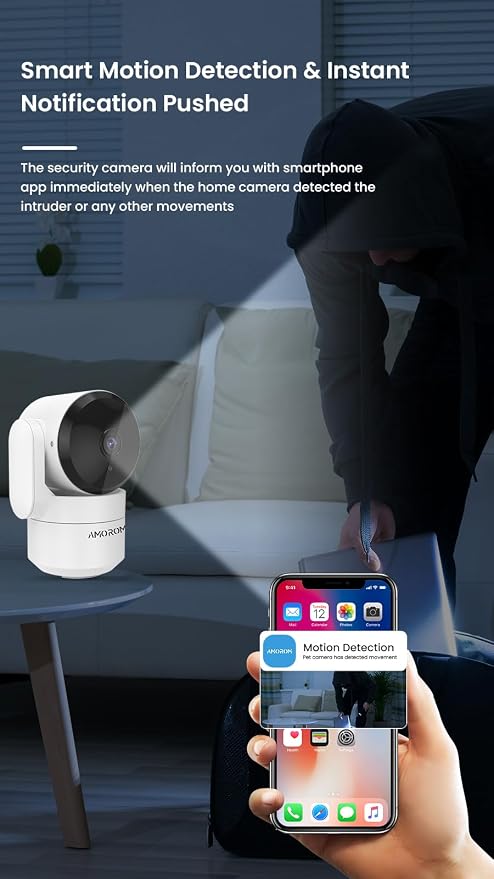 360° Indoor Security Camera, Home/Baby/Elderly/Dog/Cat/ Monitoring Cameras | AI Motion Detection, Night Vision, 2-Way Audio, SD Card Local/Cloud Storage, Work with Alexa & Google Assistant, 2.4G WiFi