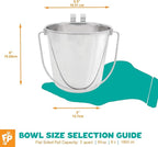 Fuzzy Puppy Flat Sided Pail with Dual Hooks, Snugly Fit On Dog, Cat and Critter Crates & Cages, Heavy Duty Stainless Steel | 2 Quart (PN: FSP-2)