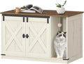 Hzuaneri Cat Litter Box Enclosure, Hidden Litter Box Cabinet Furniture | Indoor Cat House with Bell, Farmhouse Style, 31.5 x 19.7 x 20.9 Inches, for Hallway, Bedroom, Rustic Brown and White CB85214X