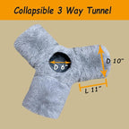 3-Way Collapsible Cat Tunnel Tube Toy Grey Plush | Interactive Play Tunnel with Hanging Ball & Peek Hole for Indoor Cats, Kittens, Puppies & Rabbits | Hours of Fun & Exercise