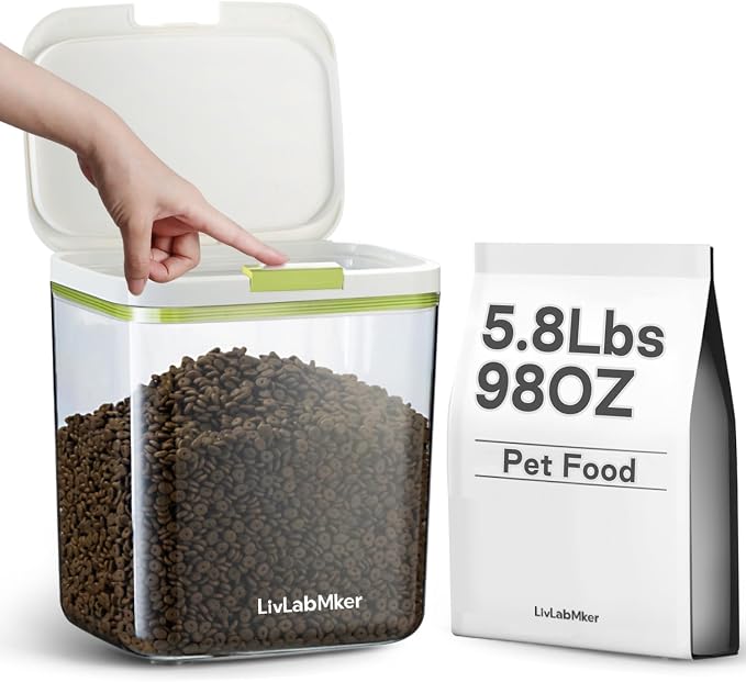 5.8lbs/98OZ/5.3qt Airtight Dog food storage container with lids,Dog Treat Container With Measuring cup,Dry Pet Food storage bin for Dogs,Cats,and Birds 5.5L
