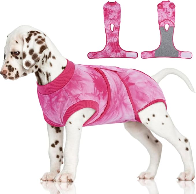 FUAMEY Dog Surgery Suit, Surgical Suit for Dogs, Dog Onesie for Surgery | Cone Collar Alternative, Abdominal Wound Protector, Anti Lick Suit, Soft Dog Bodysuit after Surgery Female Male, Rose Dye S