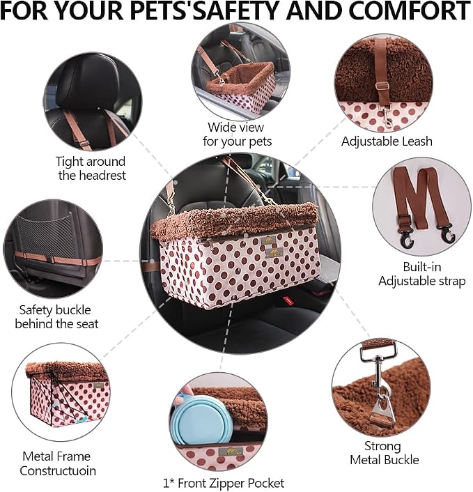 Dog Car Seats for Small Dogs, Upgrade Dog Booster Seat with Metal Frame Construction with Double-Layer Oxford, Perfect for Small Pets,XL-UP TO 20LBS