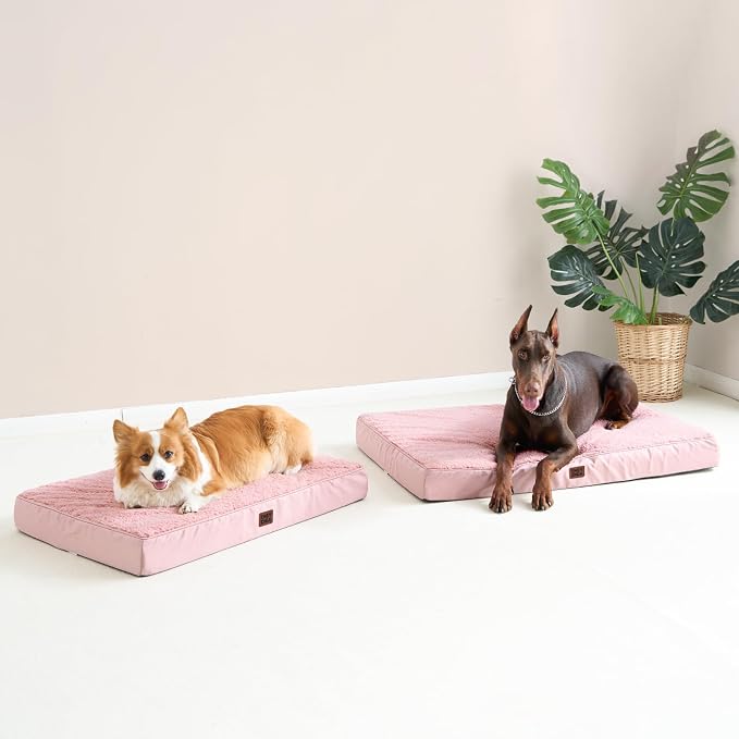 EHEYCIGA Orthopedic Dog Bed Medium with Removable Washable Cover,Pink,30x20 | Egg Crate Foam Support,Durable Oxford fabric,Non-Slip Bottom,Machine Washable,Soft Waterproof Plush Pet Bed Mat For Crate