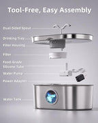 8L/270oz/2Gallon Stainless Steel Dog Water Fountain Pet Fountain | Automatic Pet Water Dispenser - Self-Designed Filtration System - Ultra-Quiet Pump - Easy Cleaning & Maintenance (3 Filters)