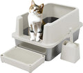 RIZZARI Stainless Litter Box Semi-Closed: Odorless, Large, Easy Clean | High Splash Guard / Non-Stick Steel Pan / 20L Capacity / Raised Step / Fits Any Room / Multi-Cat Use