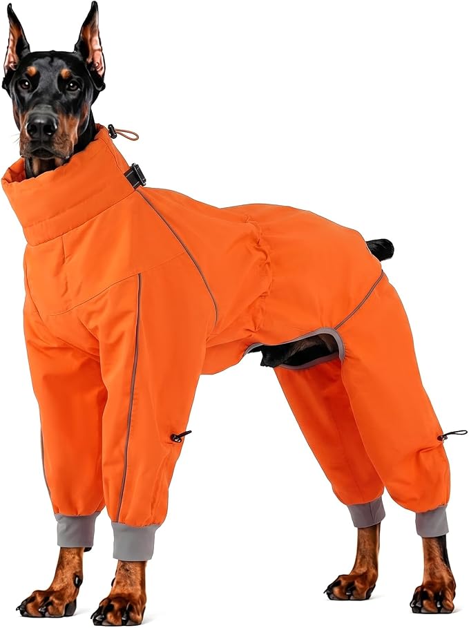 Lelepet Waterproof Dog Raincoat, Hooded Dog Rain Jacket for Large Dogs | Adjustable Full-Body Dog Rain Coat, Built-in Collar and D-ring, Snowproof & Windproof Rain Jacket, Reflective Stripe
