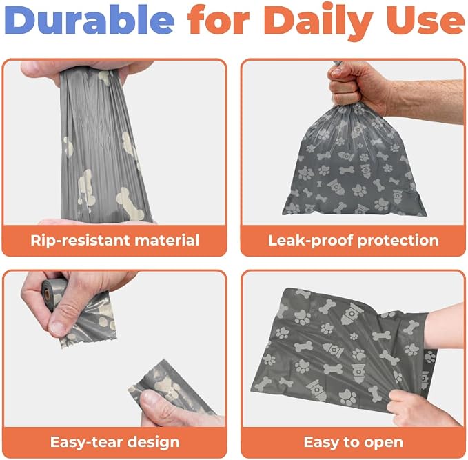 Best Pet Supplies Poop Bags for Dogs - Gray, 240 Count | Scented, Leak-proof, Easy-Tear perforations, 15 Thick Bags per roll, Outdoor Walking & Travel, Fits Standard Holders